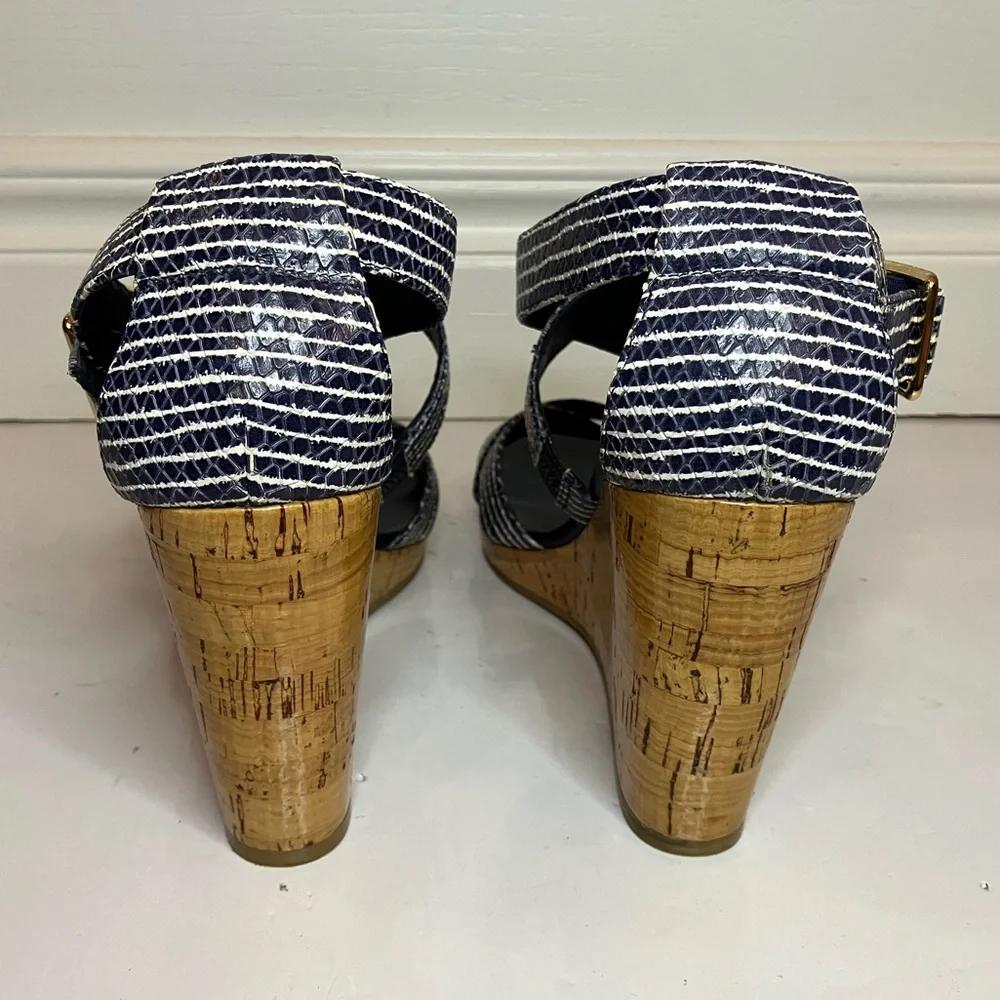 Cole Haan Grand OS Women’s 8.5 Blue White Jillian Cork Wedge Sandal Platform - Picture 6 of 10